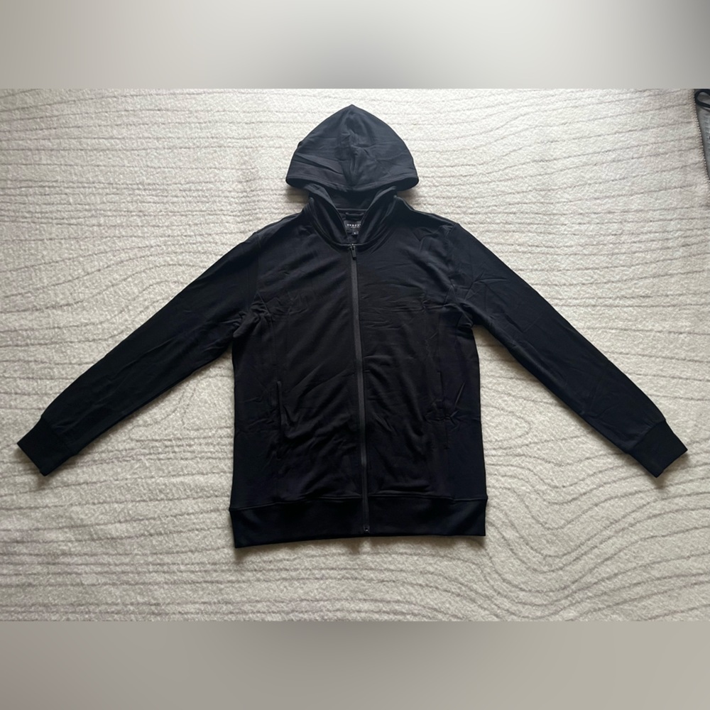New Men's Black Zip Up Merino Hoodie